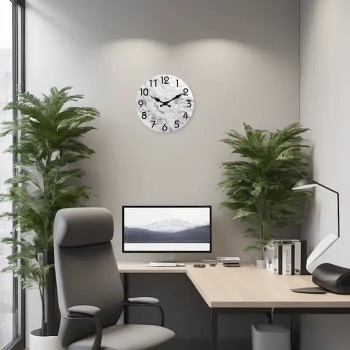 Moderne motif de peinture à l'huile de marbre gris et noir horloge murale en bois salon chambre cuisine décoration de