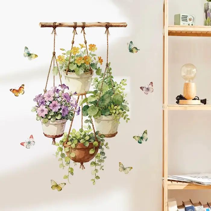 Autocollants muraux en aquarelle pour plantes en pot, pour chambre d'enfant, décoration de la maison, autocollant auto-adhésif pour plinthe, décoration murale pour salon