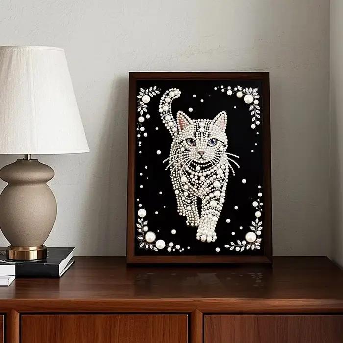 Kit de Peinture Diamant DIY Motif Chat Demi-Perle