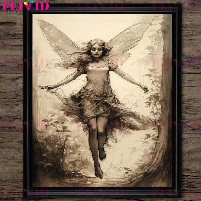 Toile d'art mural Vintage fantaisie ange et Pegasus