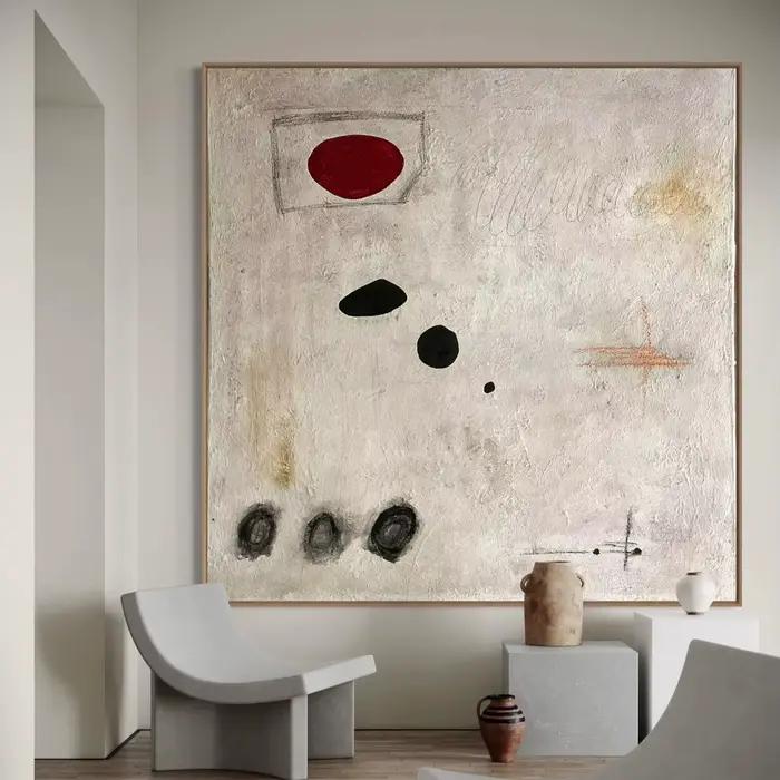 Peinture abstraite rouge extra large sur toile - Art texturé blanc minimaliste, décoration contemporaine pour la maison