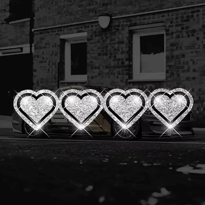 1 autocollant en vinyle brillant en forme de cœur, paillettes - Quatre autocollants en forme de cœur pour la décoration d'ordinateurs portables