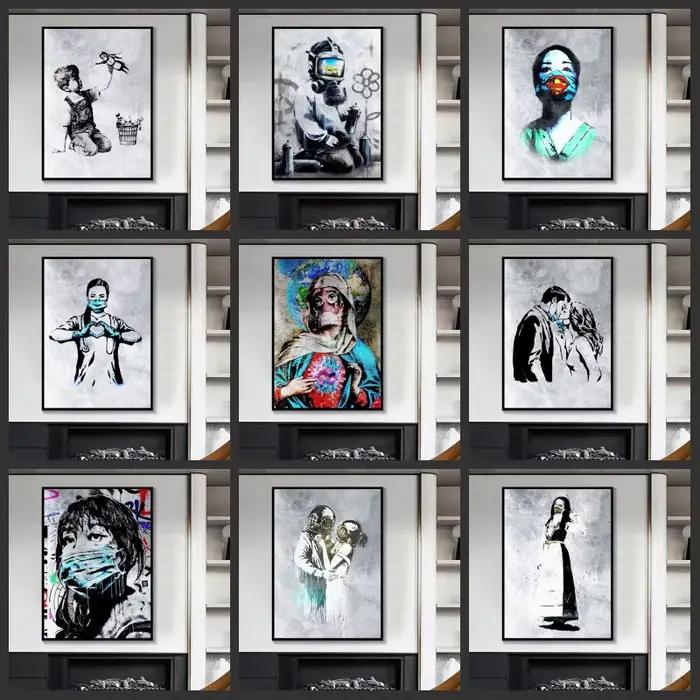 Banksy jeu changeur infirmière hommage toile peinture affiches abstraites et imprimés mur Art photos pour salon décor Cuadros