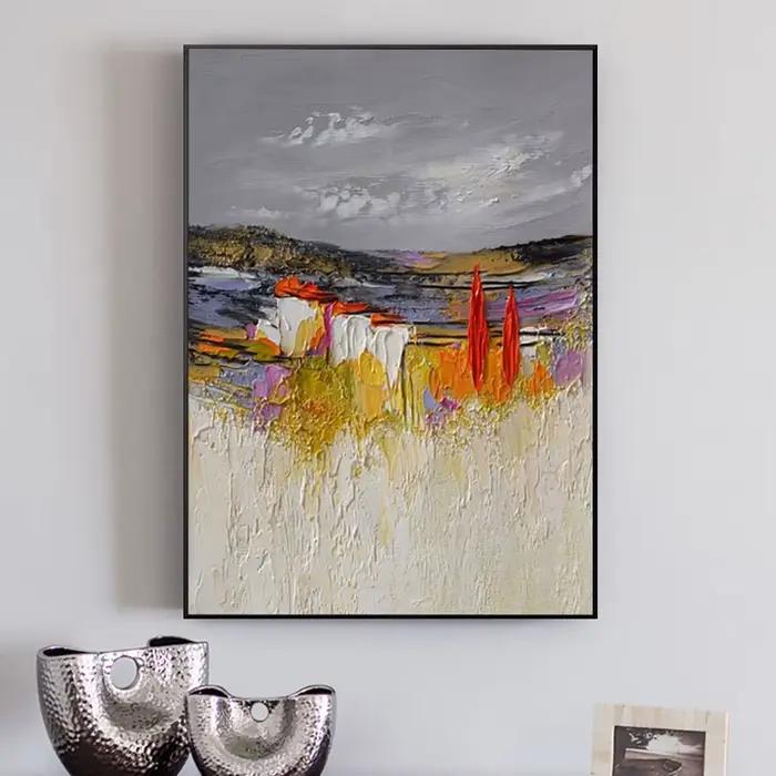 Peinture à l'huile sur toile grise jaune