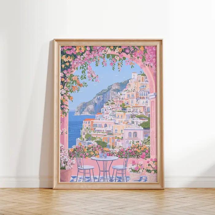 1pc moderne paysage urbain voyage murale fleurs roses Nature