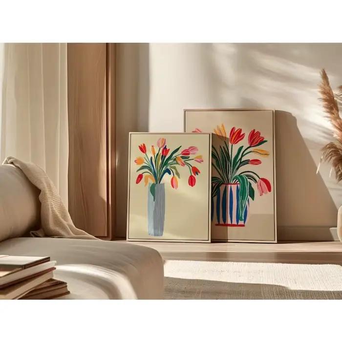2 tableaux sur toile de fleurs de tulipes