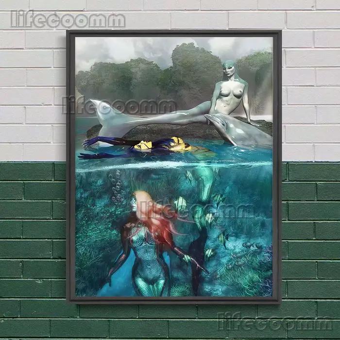 Affiche et imprimés d'art de dessin animé de sirène mignonne