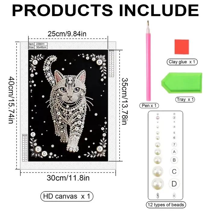Kit de Peinture Diamant DIY Motif Chat Demi-Perle