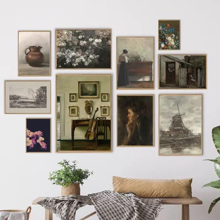 Peinture à l'huile sur toile de paysage naturel de pays Vintage
