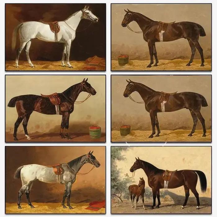 Affiche d'illustration d'art de cheval Vintage, peinture sur toile équestre, imprimés d'art mural, image pour salon rustique, décoration de la maison