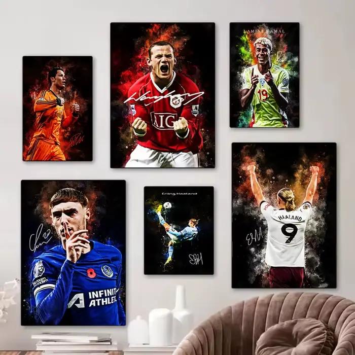 Affiche sur toile de portrait iconique de star du football, athlète sportif célèbre, peinture murale, décoration intérieure, cadeau