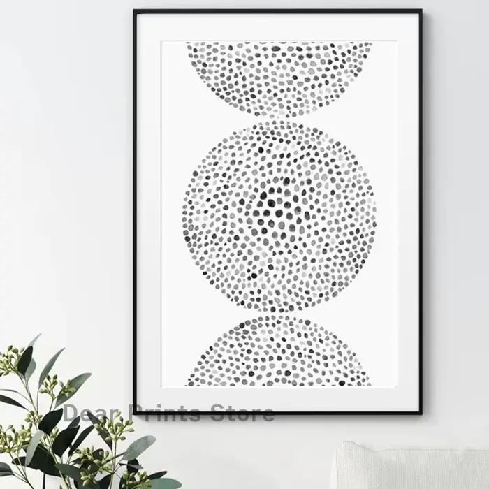 Peinture abstraite d'aquarelle à points noirs et blancs, affiche sur toile moderne et minimaliste pour chambre à coucher, image murale, décor artistique pour salon