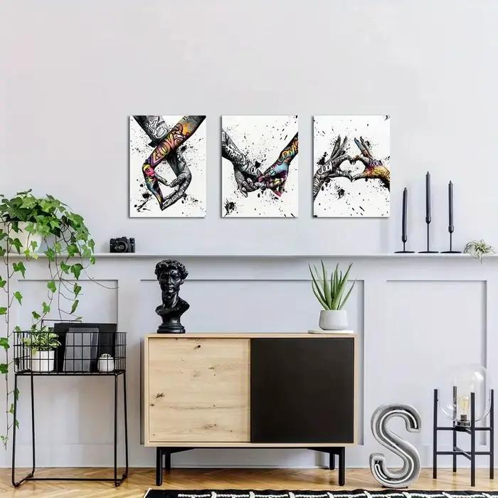 Toile imprimée Graffiti tenant la main, peintures abstraites pour salon, chambre à coucher, Art mural et cadeaux de Couple, affiches sans cadre, 3 pièces