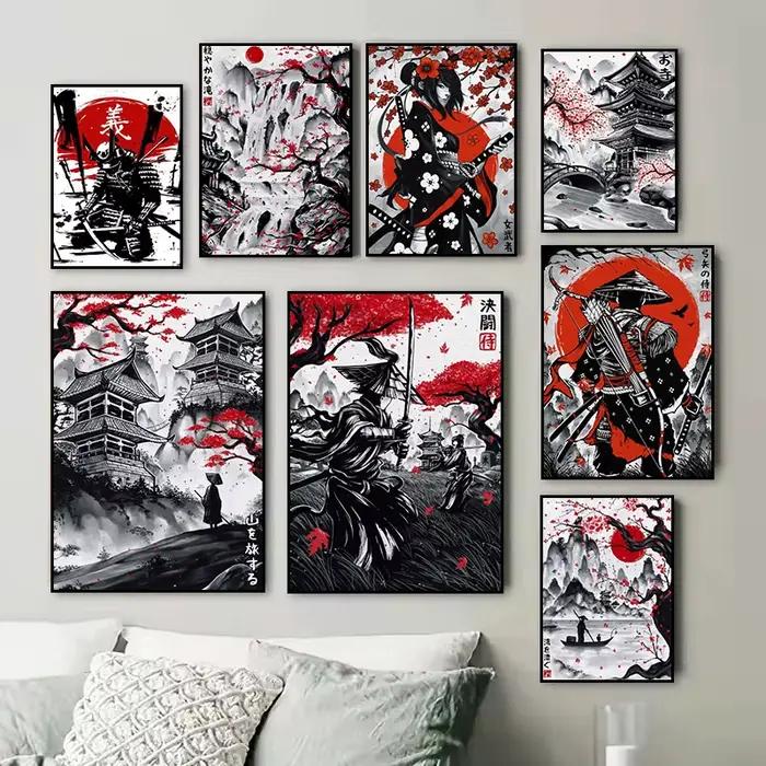 Peinture à l'encre japonaise Duel samouraï