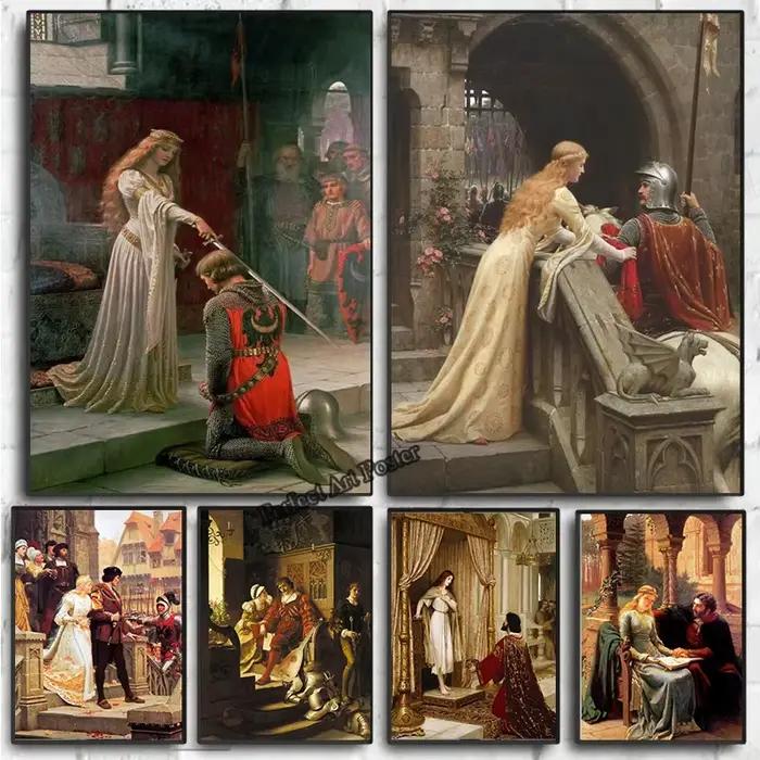 Edmund Blair Leighton œuvre l'accolade chevalier médiéval thème toile peinture mur Art Vintage affiches salon décor à la maison