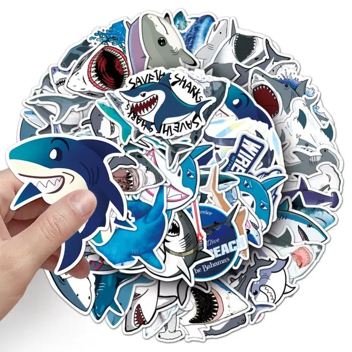 50 pièces autocollants requin dessin animé animaux de mer féroces Graffiti décoration bricolage valise jouets réfrigérateur ordinateur portable tasse d'eau guitare décalcomanies