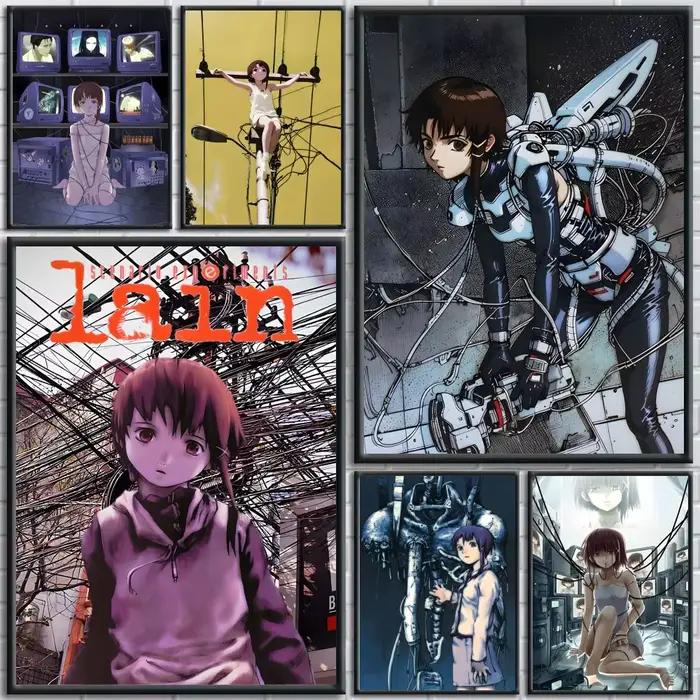 Affiche Murale Cyberpunk Anime Lain - Peinture Murale Décorative pour Salle de Cinéma, Bar, Café, Maison