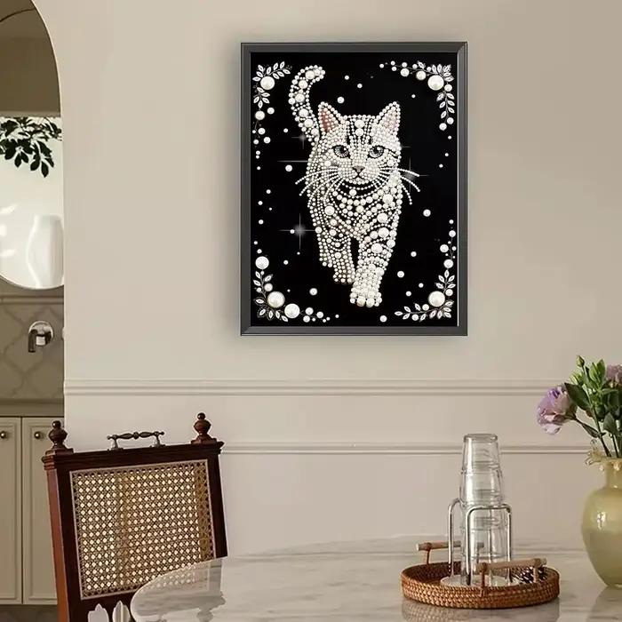Kit de Peinture Diamant DIY Motif Chat Demi-Perle