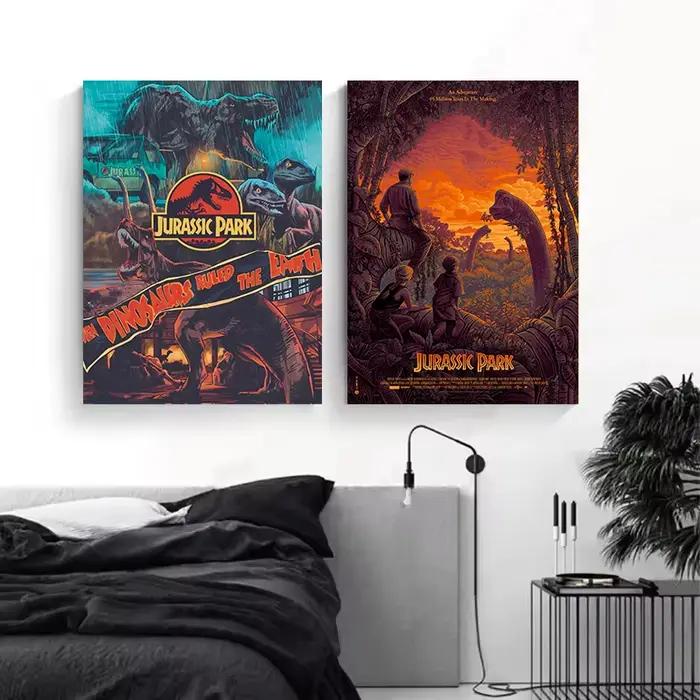 Retro 90s Classic Horror Film Jurassic Park Dinosaurs Movie Poster Canvas Painting Wall Art Pictures Home Interior Decor Gift