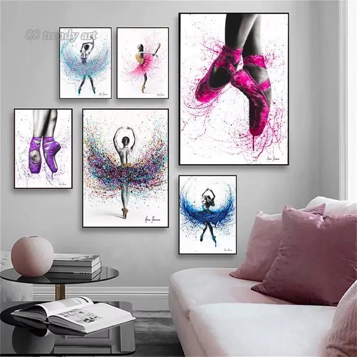 Affiches et impressions abstraites de peinture sur toile de ballet de fleuron de séparés euse de fille