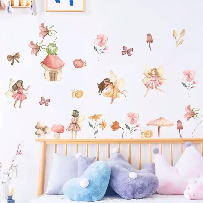 Autocollants muraux féeriques colorés pour chambre de fille