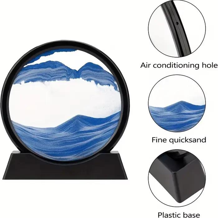 Tableau d'art 3D Sablier à sable mouvant - Paysage marin profond en verre rond