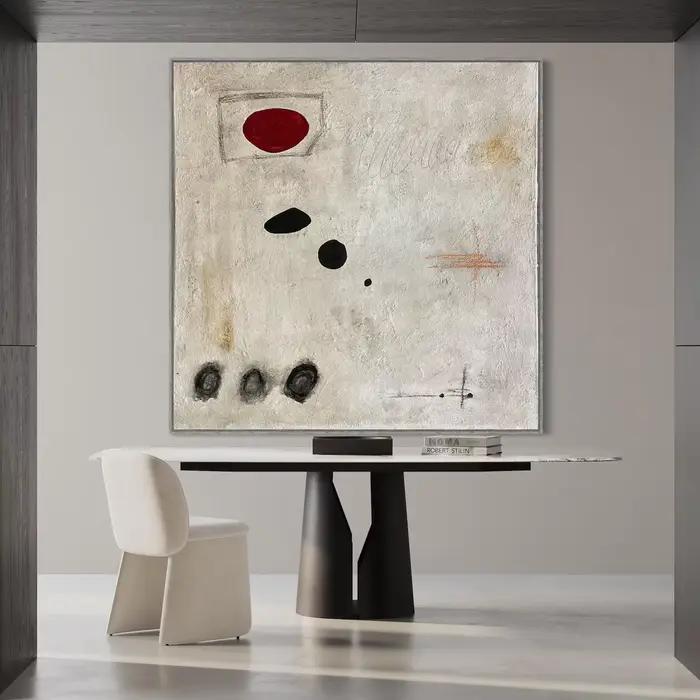 Peinture abstraite rouge extra large sur toile - Art texturé blanc minimaliste, décoration contemporaine pour la maison