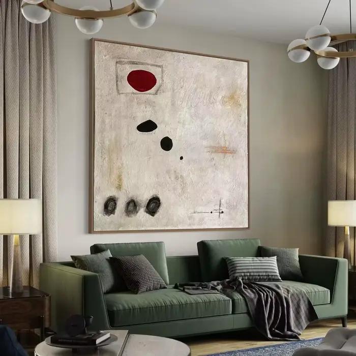 Peinture abstraite rouge extra large sur toile - Art texturé blanc minimaliste, décoration contemporaine pour la maison
