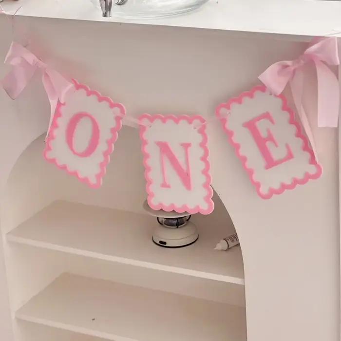 Rose bleu une lettre bannière fond décoration murale un an bébé 1er anniversaire fête faveur