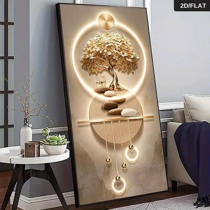 Une décoration murale moderne abstraite Arbre de Vie - élégantes arbres dorés