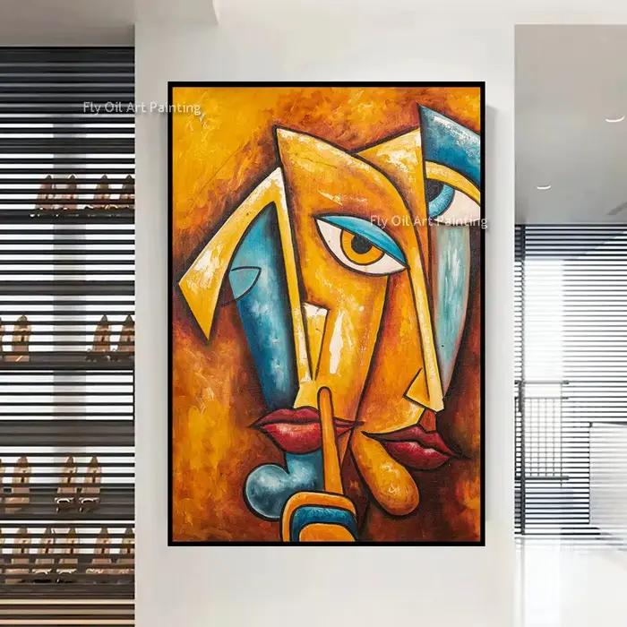 Peinture à l'huile abstraite cubiste faite à la main