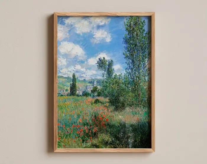 Impressionniste - Décoration murale de Claude Monet - Peinture classique de paysage de coquelicots sauvages et de