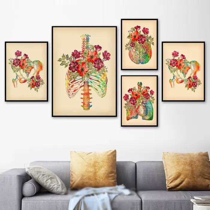 Toile d'Art Mural Abstrait avec Crâne d'Anatomie Humaine, Affiches et Imprimés Nordiques, pour Décor de Salon