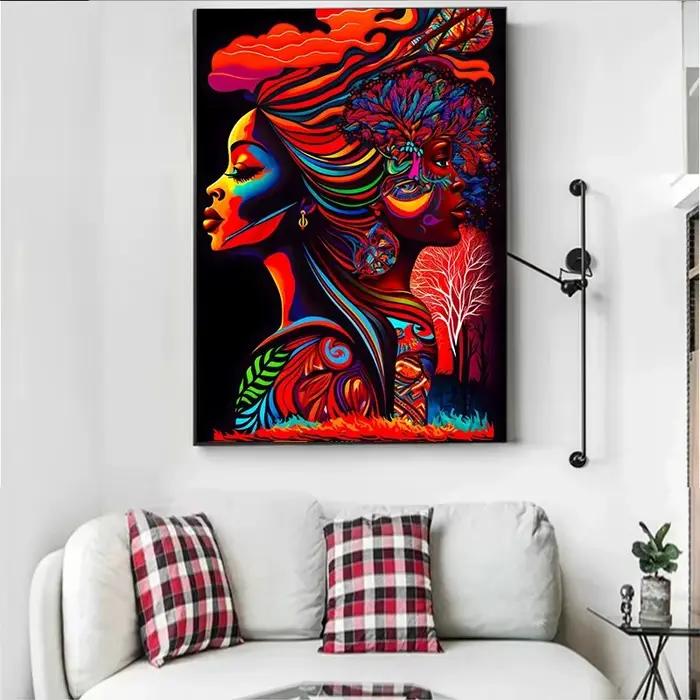 Peinture sur toile de portrait de femme africaine de style national