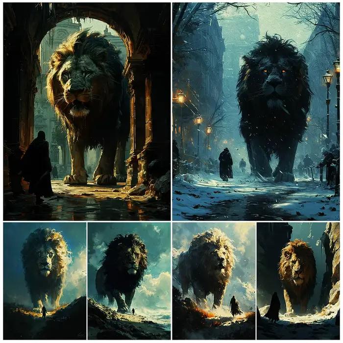 Toile d'art mural abstrait le Lion et l'épéiste en hiver