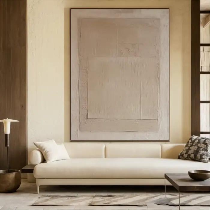 Grande peinture abstraite beige faite à la main de Bergame