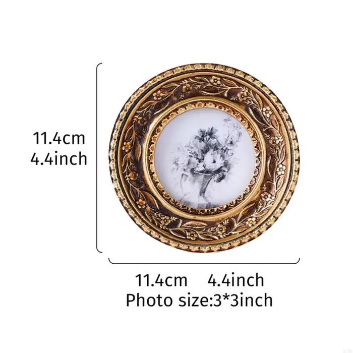 Cadre Photo rond en Bronze Antique or
