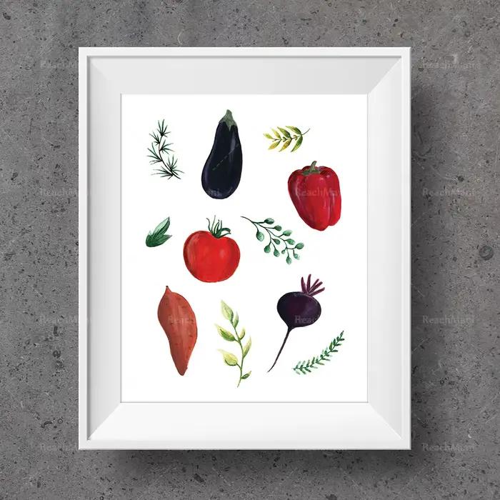 Art mural de cuisine de légumes heureux, illustration de légumes imprimable