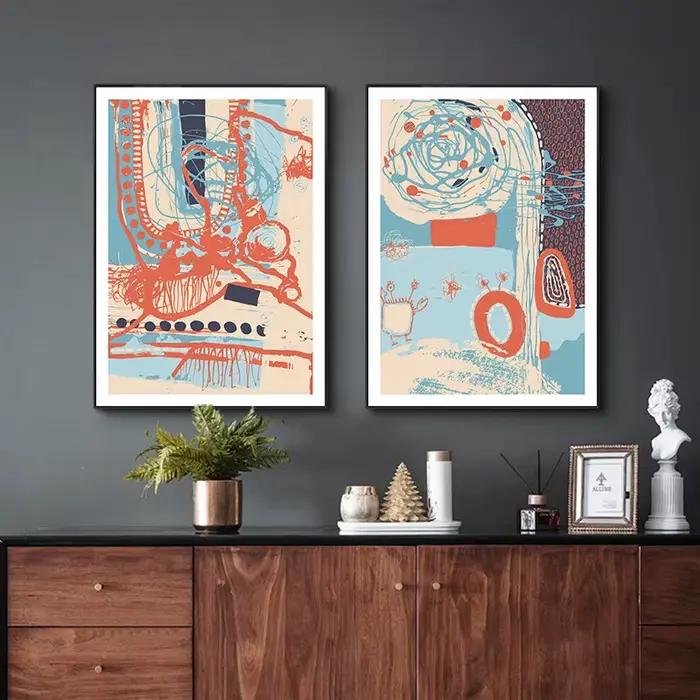 Peinture sur toile abstraite rouge et bleue