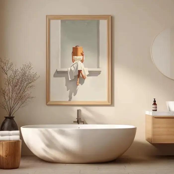 Impression sur toile d'une femme moderne lisant assise sur le mur de la fenêtre