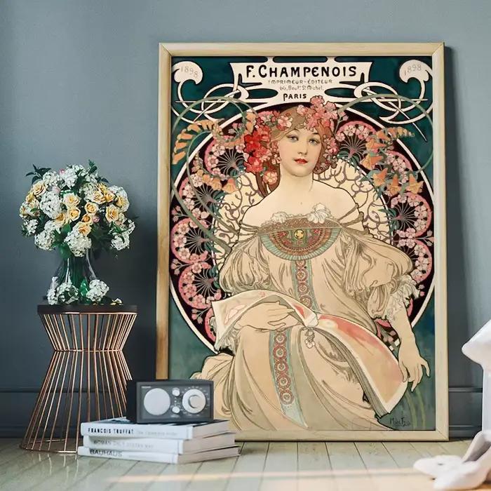 Alphonse Mucha – peinture sur toile Vintage pour femme