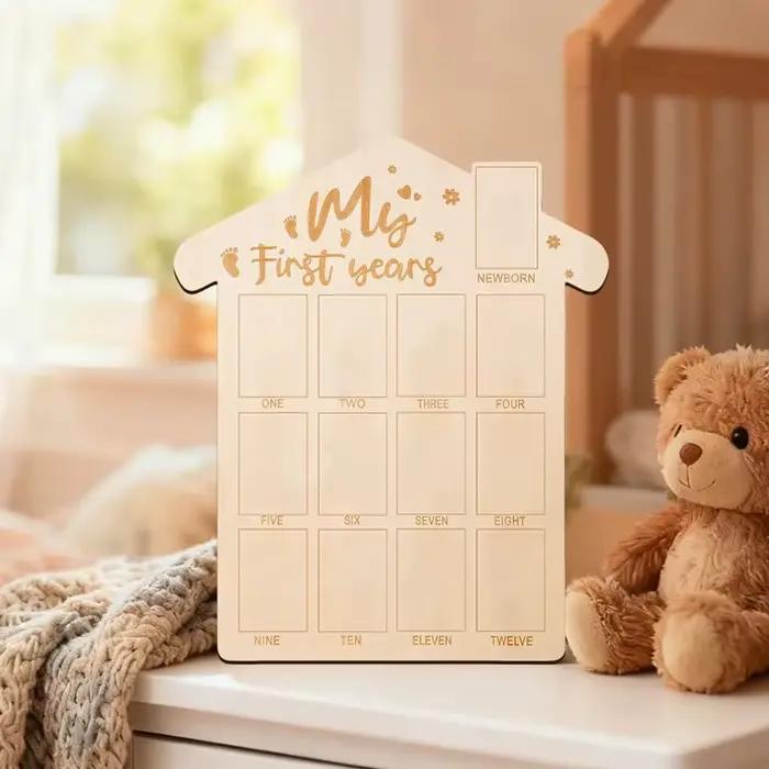 Cadre photo souvenir pour bébé My First Years, en forme de maison en bois, pour la croissance des nouveau-nés de 1 à 12 mois, nouveau cadeau de naissance