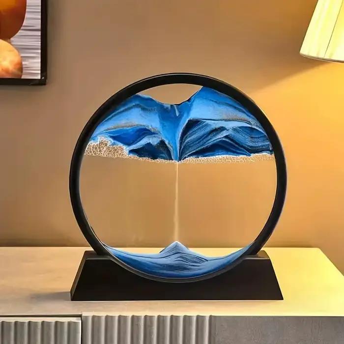Tableau d'art 3D Sablier à sable mouvant - Paysage marin profond en verre rond