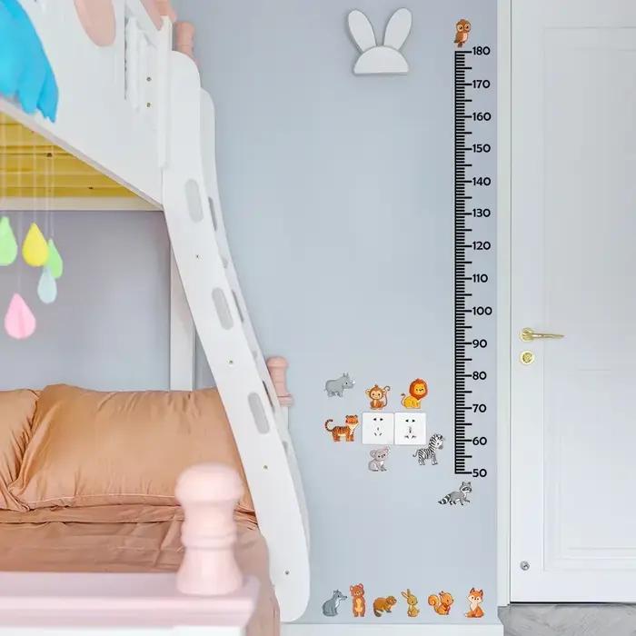 Tableau de croissance des animaux pour enfants, autocollants muraux, Lion mignon, lapin, forêt, mesure de la hauteur, règle pour enfants, décoration de chambre d'enfant