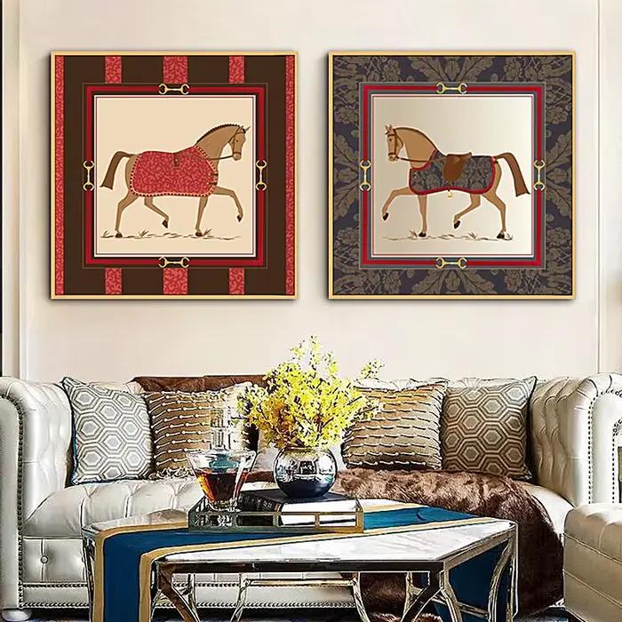 Peinture sur toile de cheval de cour abstraite moderne, art mural, affiches d'animaux de luxe, impressions pour décor de salon