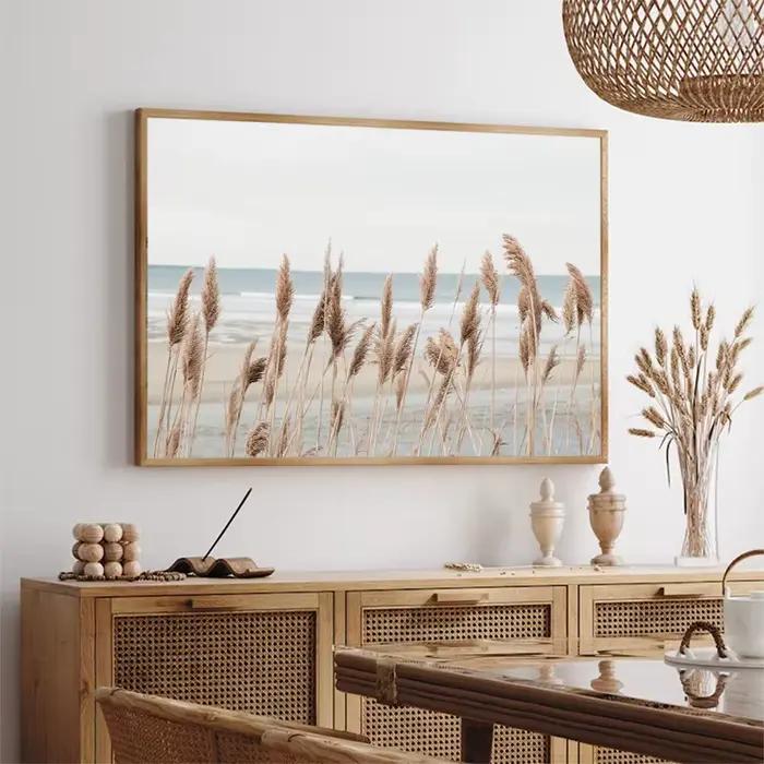 Coquillage plage doux bleu océan herbe minimal côtier affiche toile peinture impression neutre mur Art chambre décor à la maison