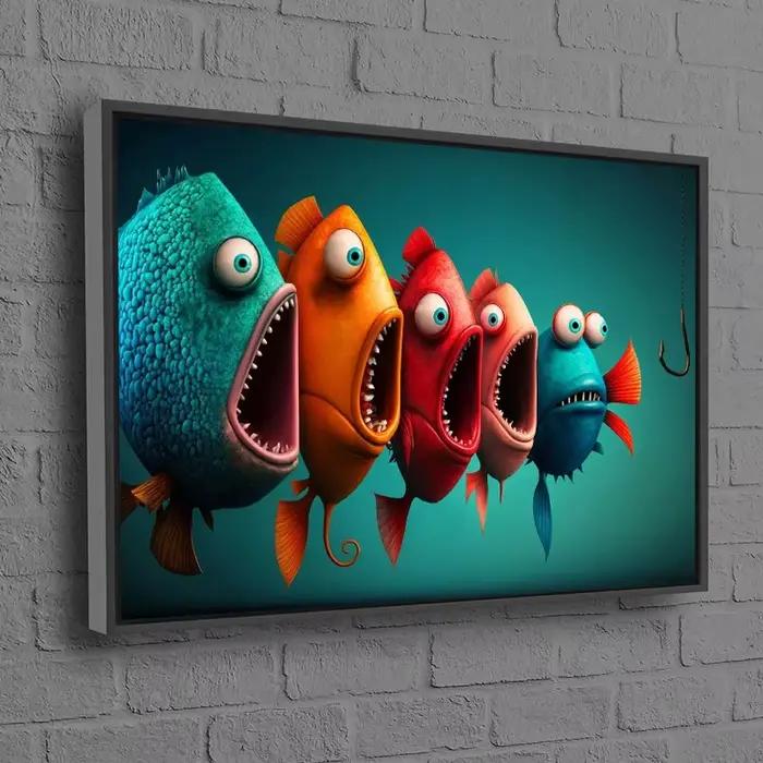 Affiche d'art mural de poisson de dessin animé animal drôle sans cadre