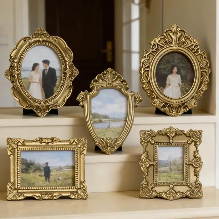 Cadres photo miniatures en résine, petits cadres photo anciens, cadre photo mural en dentelle pour présentation de bijoux, photographie, DIY, 5 pièces