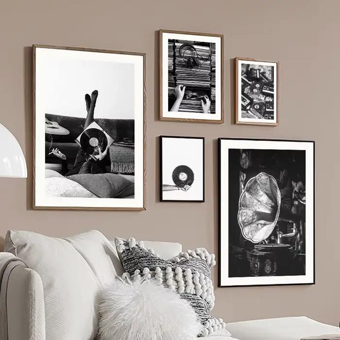Paris fille CD guitare Piano partition mur Art peinture noir et blanc Vintage affiches photos pour salon décor impressions sur toile