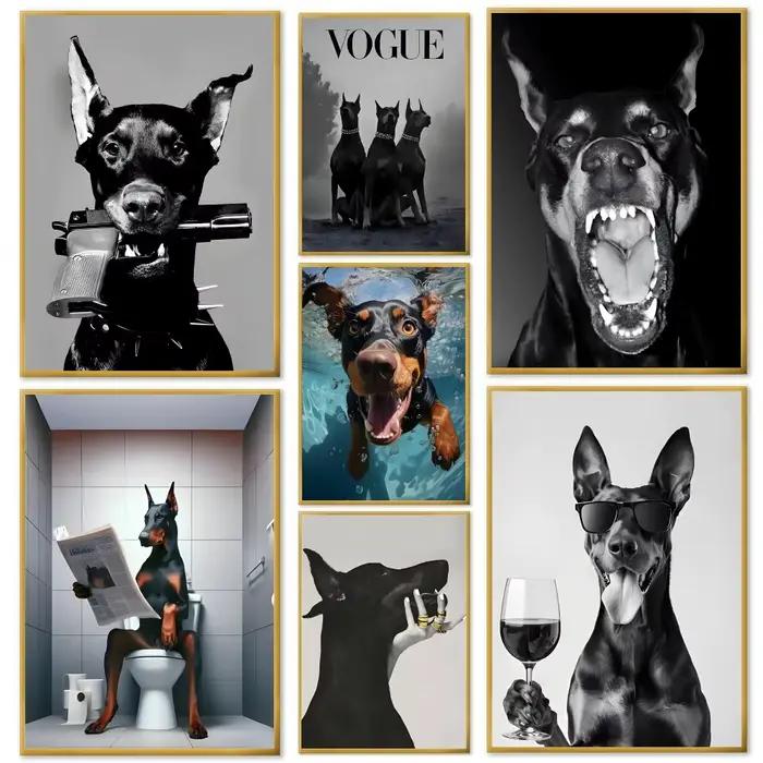 Affiche de chien Doberman noir à la mode moderne